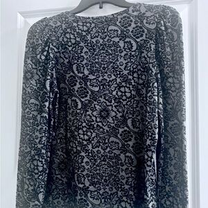 LOFT Black and Gray Floral Long Sleeve Top